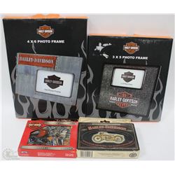 LOT OF HARLEY DAVIDSON FRAMES AND PLAYING CARDS