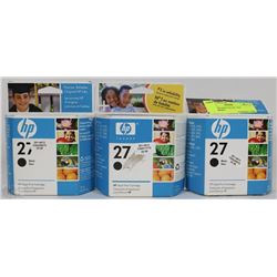 3 HP 27 BLACK COLOR  INK CARTRIDGES