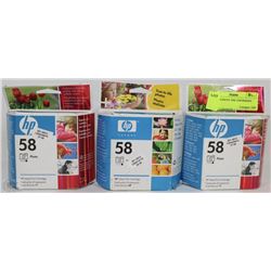 3  HP 58 PHOTO  INK CARTRIDGES