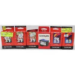 LOT OF 6 LEXMARK 31/83 PRINT CARTRIDGES