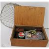 Image 1 : WOODEN TACKLE BOX WITH CONTENTS , NET, SCALE &