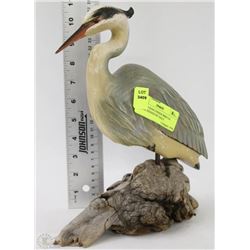 CARVED KING FISHER BIRD ON STAND, SIGNED BY DALE