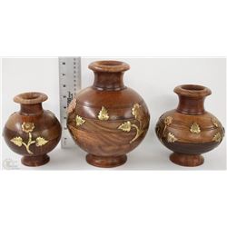 FLAT OF 3 TEAKWOOD VASES
