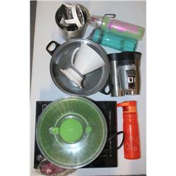 BOX WITH SALTON ELECTRIC PORTABLE STOVE WITH POT &