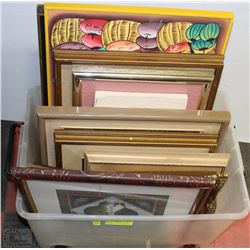 TOTE WITH ASSORTED FRAMED PICTURES