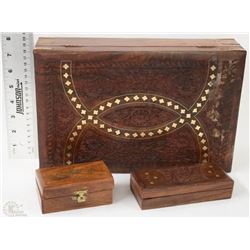 FLAT OF 3 TEAKWOOD JEWELLERY BOXES