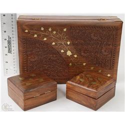 FLAT OF 3 TEAKWOOD JEWELLERY BOXES
