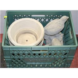 BIN OF CONCRETE GARDEN DECORATIONS