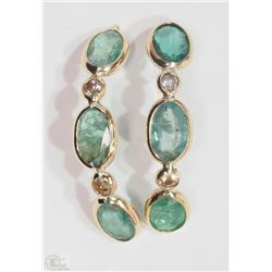 #5-14KT YELLOW GOLD EMERALD & DIAMOND EARRINGS