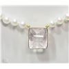 Image 2 : #8-10KT GOLD CULTURED PEARL &MORGANITE NECKLACE