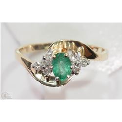#22-10KT YELLOW-WHITE GOLD EMERALD &DIAMOND RING