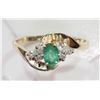 Image 1 : #22-10KT YELLOW-WHITE GOLD EMERALD &DIAMOND RING