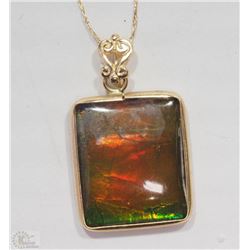 #29-14KT  YELLOW GOLD AMMOLITE PENDANT/NECKLACE