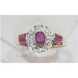 #34-10KT YELLOW -WHITE GOLD RUBY & DIAMOND RING