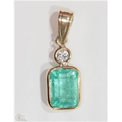 #39-14KT YELLOW GOLD EMERALD & DIAMOND PENDANT