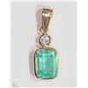 Image 1 : #39-14KT YELLOW GOLD EMERALD & DIAMOND PENDANT