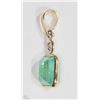 Image 2 : #39-14KT YELLOW GOLD EMERALD & DIAMOND PENDANT