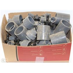 BOX OF ASSORTED PVC CONNECTORS AND MORE