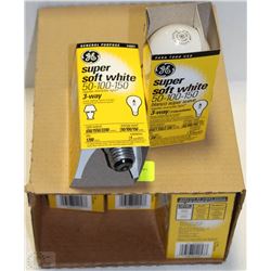 CASE OF GE SUPER SOFT WHITE 50-100-50 LIGHT BULBS