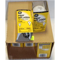 CASE OF GE SUPER SOFT WHITE 50-100-50 LIGHT BULBS