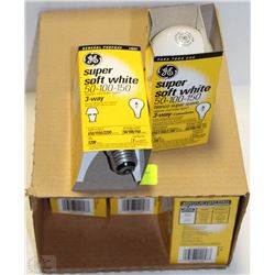 CASE OF GE SUPER SOFT WHITE 50-100-50 LIGHT BULBS