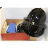 Image 1 : BOX WITH BLACK HARD HAT AND FACESHEILD AND GLOVES