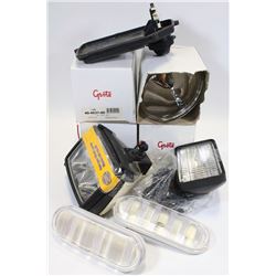 BOX OF ASST MARKER AND WORK LAMPS