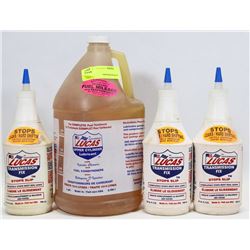 3 BOTTLES OF LUCAS TRANSISSION FIX AND 4L BOTTLE