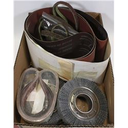 BOX OF ASST SANDING BELTS AND BUFFING WHEEL