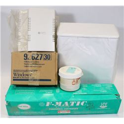 BOX OF ASST FRAGRANCE CUPS AND SMALL GARBAGE CAN