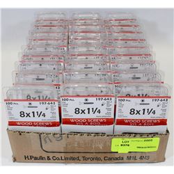 LOT OF 3000- 8X1-1/4 WOOD SCREWS