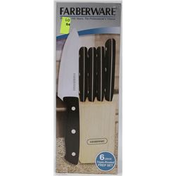 NEW FARBERWARE 6 PC KNIFE SET WITH BLOCK