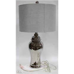 CHROME LIKE GLASS LAMP WITH GREY SHADE