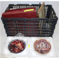 TOTE WITH COLLECTIBLE PLATES, LITHOGRAPHS & MORE