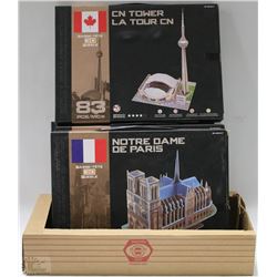LOT OF FOUR 3D PUZZLES INCL CN TOWER, NOTRE DAME,