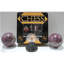 BOX WITH TWO 5 PIN BOWLING BALLS, NHL COLLECTORS