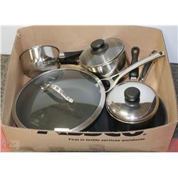 BOX W/POTS & PANS W/LIDS INCL. 12 &