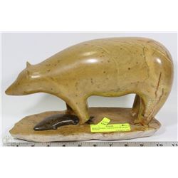INUIT STONE CARVED POLAR BEAR W/FISH