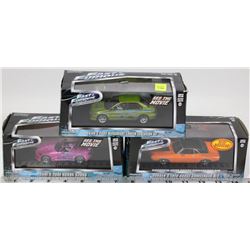 ASSORTMENT OF 3 FAST N FURIOUS 1:23RD SCALE LTD E