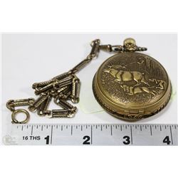 LARGE DEER POCKET WATCH WITH CHAIN