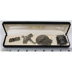 LOT OF 4 HEAVY METAL PINS INCL  ACDC,PINK FLOYD,