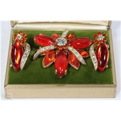 VINTAGE RHINESTONE BROOCH & EARRING SET