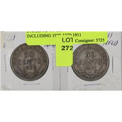 2 NFLD FIFTY CENT COINS INCLUDING 1909 AND 1911