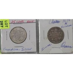 1872 SILVER 25 CENT COIN & 1903 25 CENT