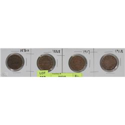 4 CANADIAN ONE CENT COINS INCL 1876,1888,1917 AND