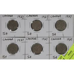 LOT OF 6 CANADIAN 1927 NICKELS