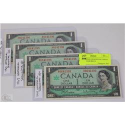 4 CENTENNIAL SEQUENTIAL SERIAL #'S $1 DOLLAR BILLS
