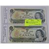 Image 1 : 2 CANADIAN 1973 SEQUENTIAL SERIAL #'S ONE DOLLAR