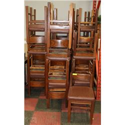LOT OF 32 SOLID OAK AND NEWLY REFINISHED CHAIRS