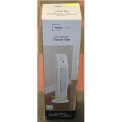 MAINSTAYS OSCILLATING TOWER FAN ON CHOICE: WHITE